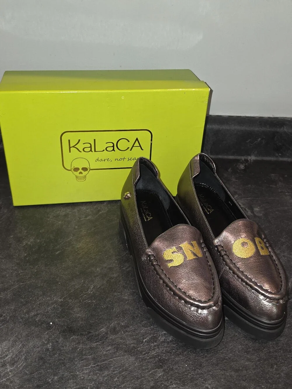 KaLaCA SNOB gun Metal Platform Shoes Size 38